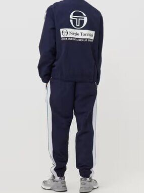 Sergio Tacchini Tracksuit Mens Small Jacket Pants Maritime Blue Viva Nylon